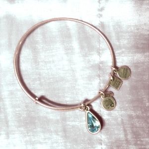Alex and Ani (faux) Aquamarine March Birthstone Sliding Bangle in silver
